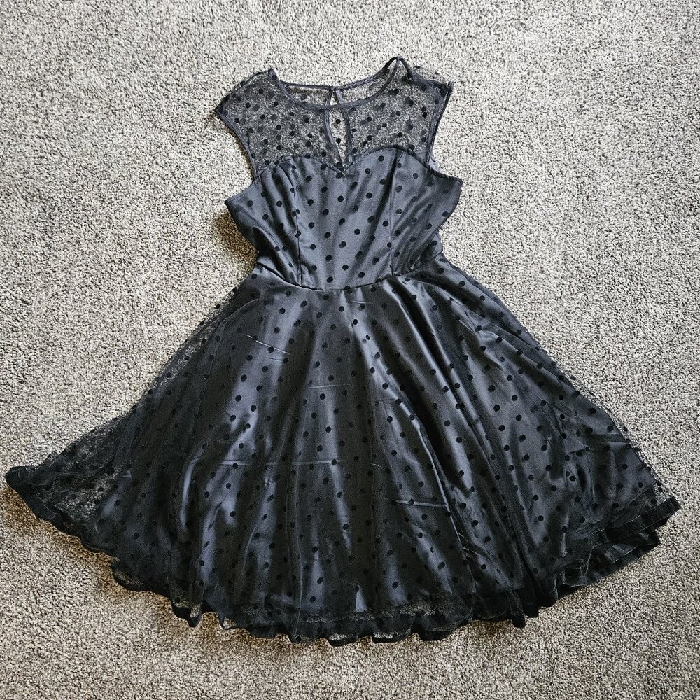 Collectif Vintage London Retro Black Polka Dot Dress Mesh